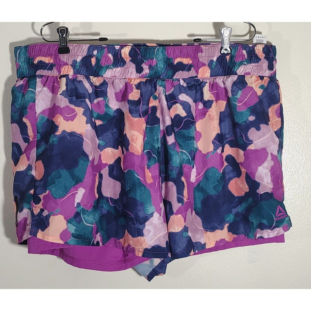 Reebok Women's Size XXXL 2-in-1 Running Shorts Purple Teal Abstract Print
